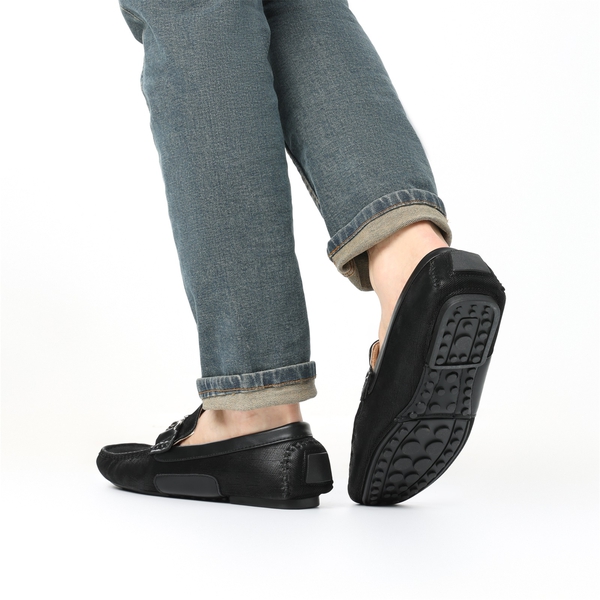 Men's Horsebit Moc-Toe Moccasin Loafers - BLACK - 6